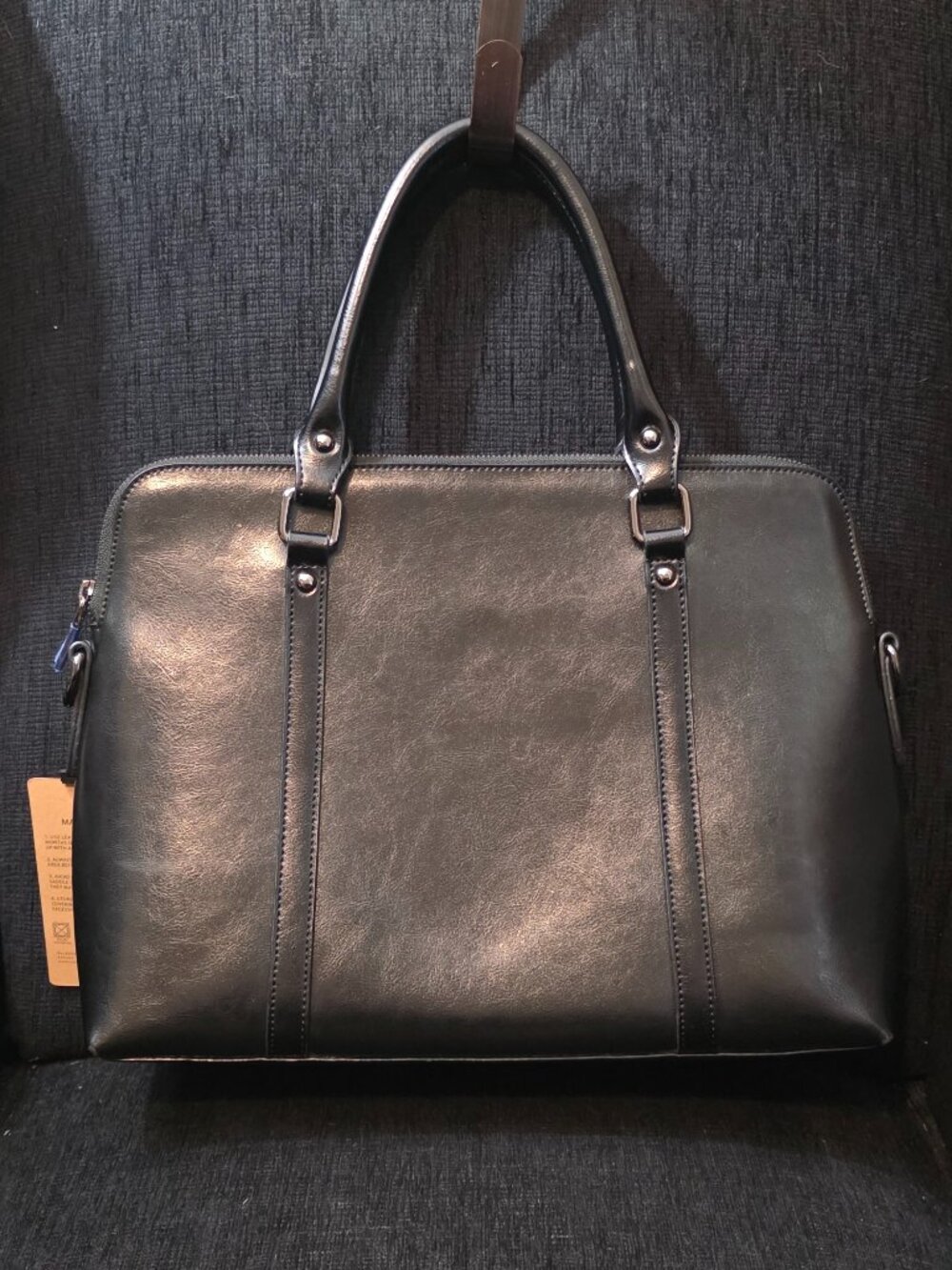 S-Zone Black Leather Laptop Shoulder Bag